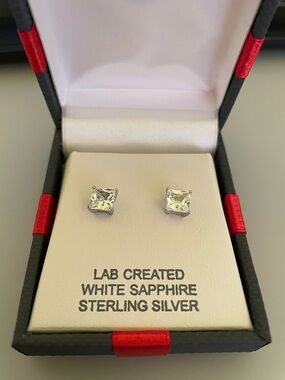 NIB JCPenny’s Sterling Silver White Sapphire Stud Earrings - Lab Created